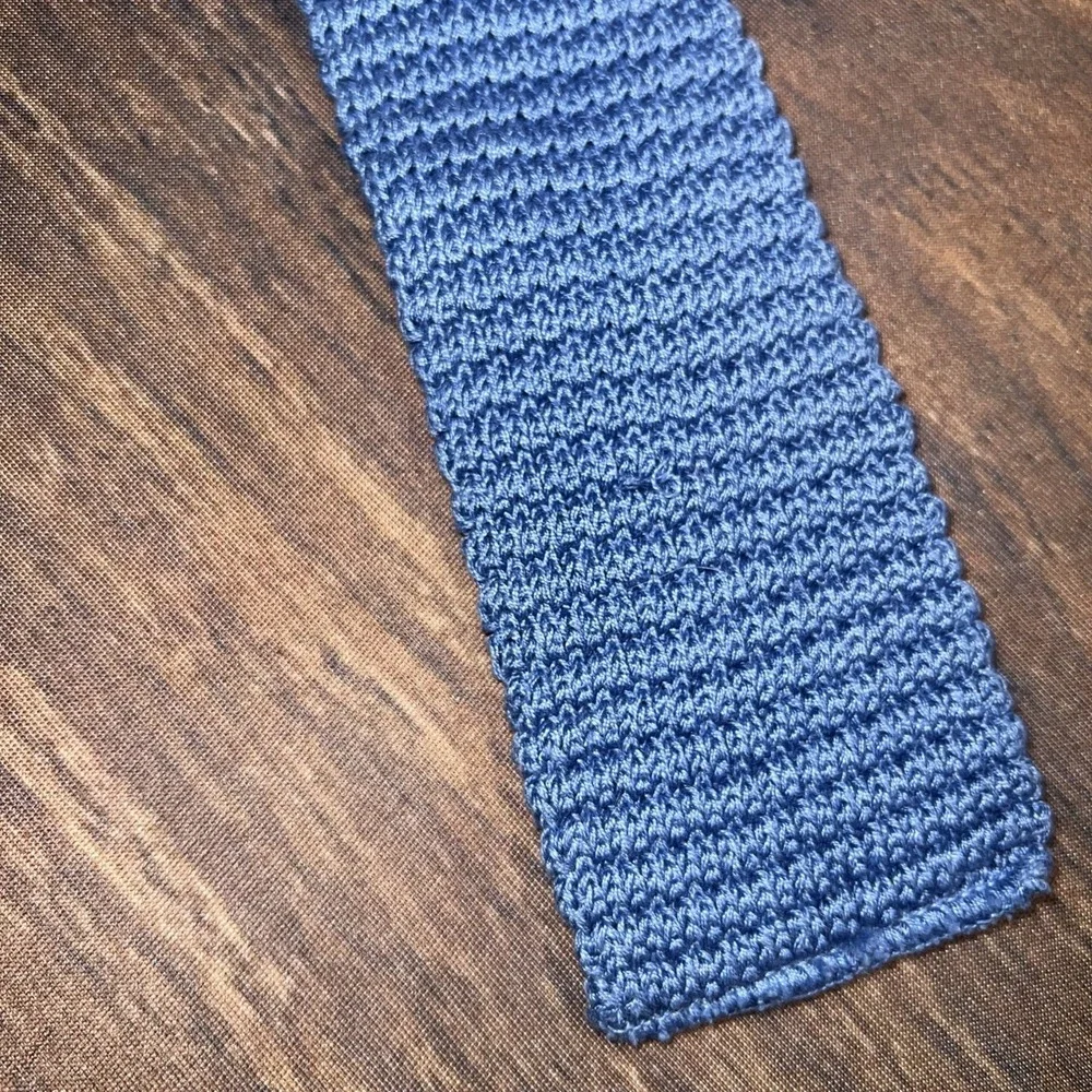 Vintage Chaps Ralph Lauren Square Tip Knit Cotton Tie Blue Men's Preppy - Picture 9 of 9